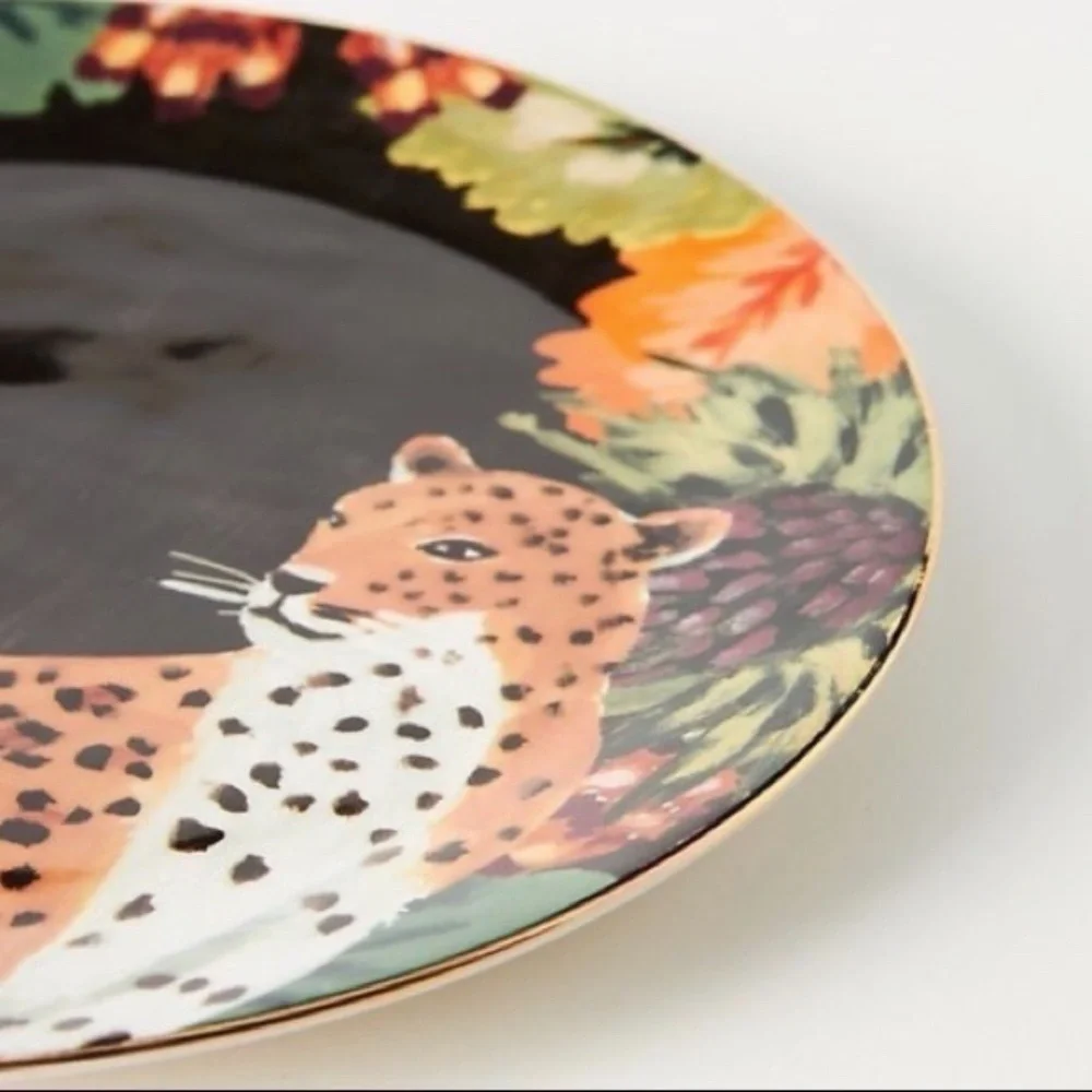 NWT Set of 4 Anthropologie Henriette Leopard  Side Dessert  Plates